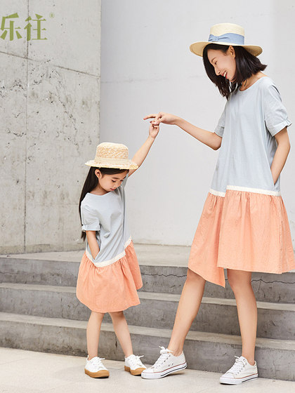 小乐往原创亲子装27课 夏季短袖纯棉文艺度假清新拍照母女连衣裙
