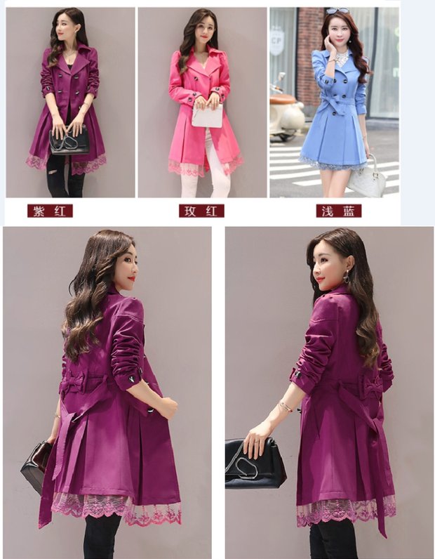 Xuân 2018 phiên bản Hàn Quốc mới của chiếc thắt lưng dài đôi ngực dài là áo khoác ren ren mỏng nữ áo khoác mỏng áo dạ nữ dáng ngắn
