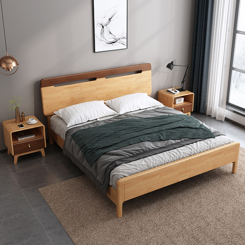 Nordic Japanese solid wood bed 1 5m1 8 m double master bedroom bed modern new Chinese simple furniture