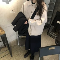 Ulzzang Korea INS màu đỏ với cùng một cô gái Ghost Horse retro ve áo hoang dã dày lông ngắn áo khoác lông vũ nữ