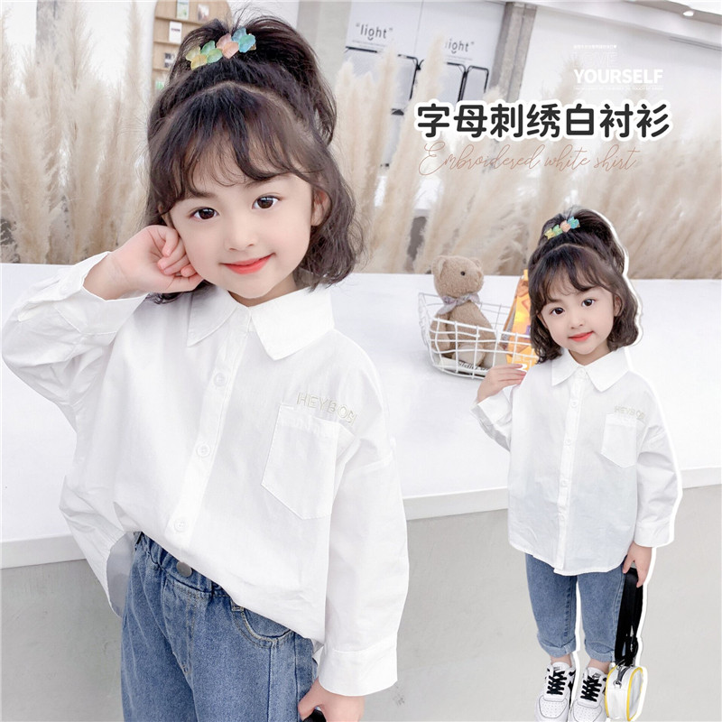 Girl shirt white 2022 new spring dress lady Korean version blouse women's baby pure cotton long sleeve shirt spring autumn