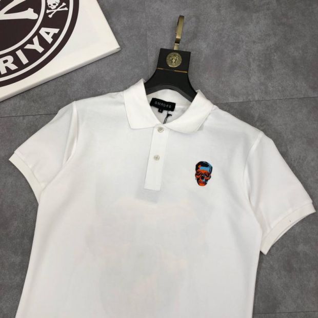 Tide thương hiệu thời trang nam 2019 mùa hè khoan nóng Áo thun màu sọ nam ngắn tay áo ve áo POLO Paul - Polo ao thun polo nam