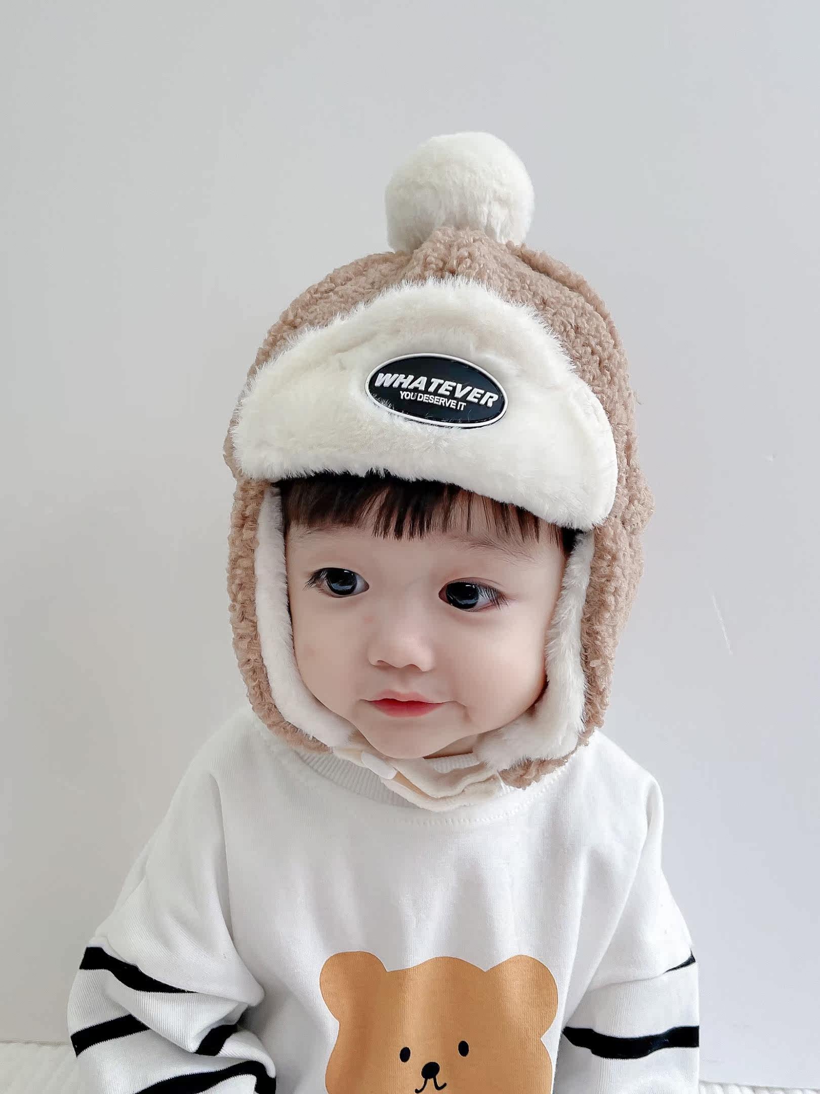 Baby winter hat infant Lei Feng hat plus velvet thickened baby ear protection hat cute children's headgear to keep warm