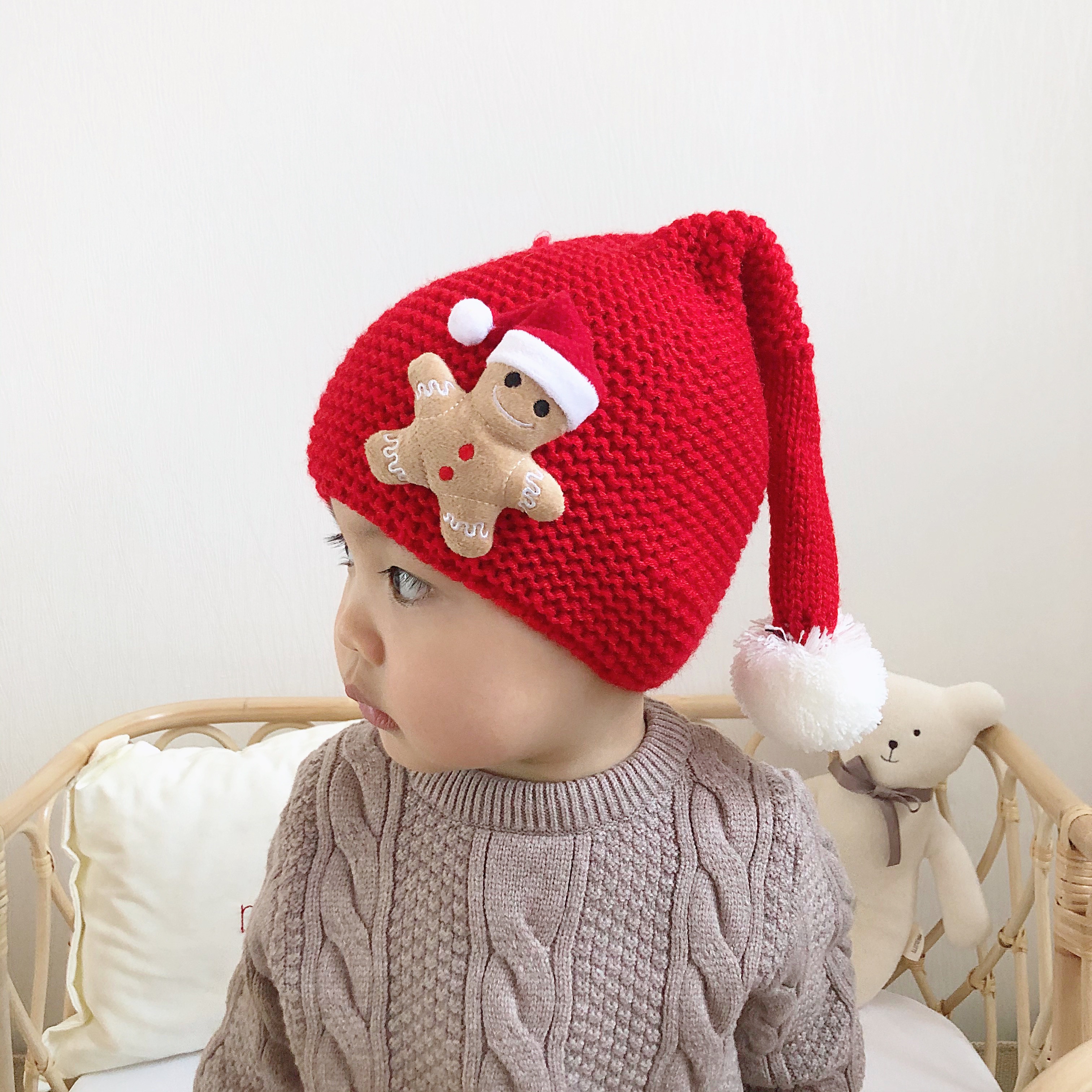Winter baby hat cute pacifier children's Christmas hat deer warm ear protection boys and girls big red hat gift