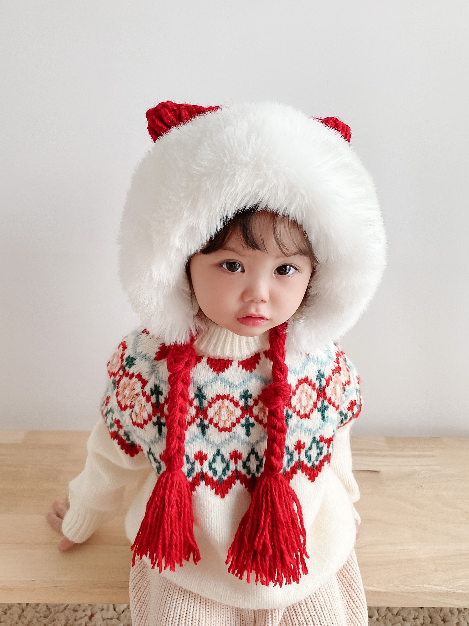 Children's winter hat ins Korean baby woolen hat 3-year-old girl pullover hat warm plus velvet ear protection parent-child