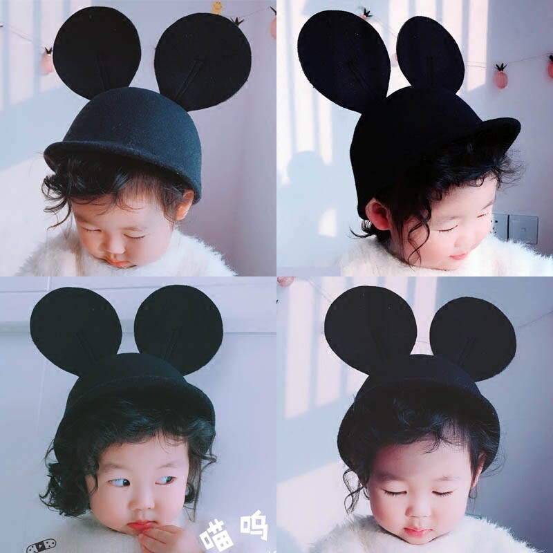 Spring and Autumn children's cute wool fisherman hat Female baby oversized ears Mickey equestrian hat Boy warm basin hat tide