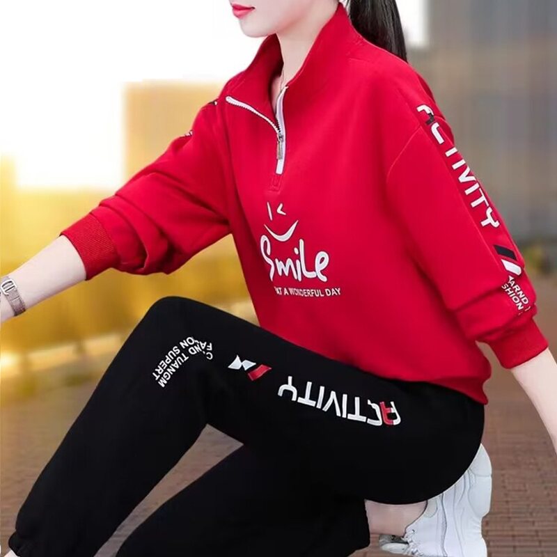 Brand Direct Sales 2023 Spring Autumn Season New Middle-aged Moms Fashion Trends Casual Sports Collar Two Sets-Taobao