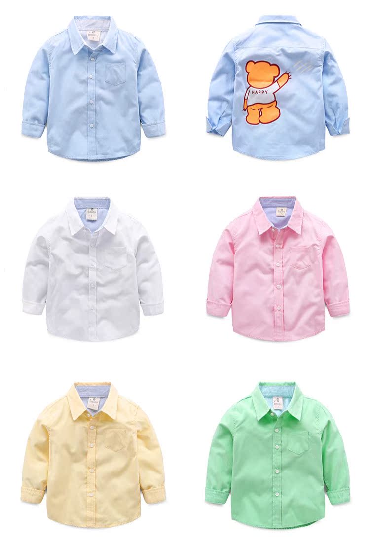 Áo sơ mi nam tay dài 2018 Mới cho trẻ em Mặc đồ mùa thu cho bé Áo cotton hàng đầu cho bé Áo sơ mi màu tinh khiết quần áo trẻ em