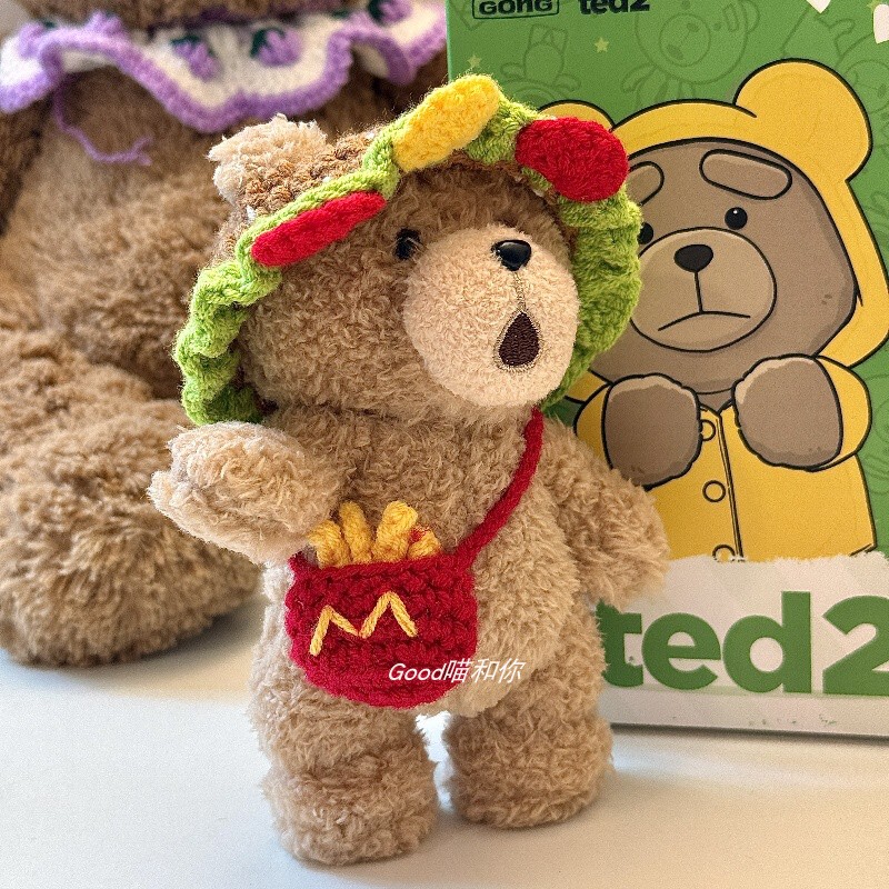 Bubble Mart Teddy Bear Doll Clothes Pendant Toy Dress-Up Replacement Mcdonald's Yarn Handmade Crochet Ted2 Clothes