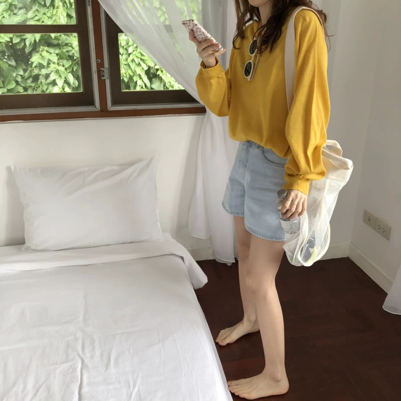 2018 đầu mùa thu Hàn Quốc chic retro phong cách rắn màu hoang dã lỏng dài tay đèn lồng tay áo áo len áo sơ mi nữ sinh viên