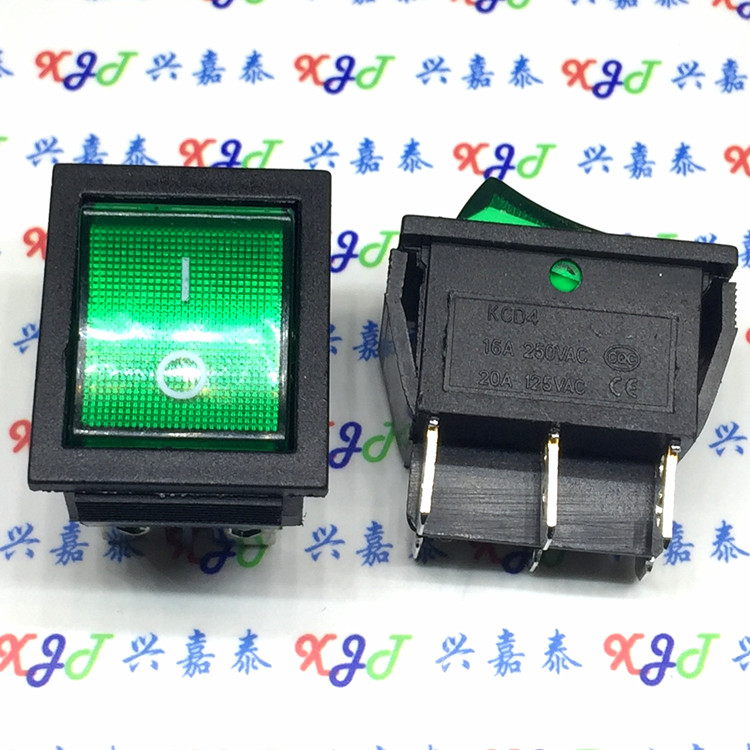 Large boat type switch KCD2 KCD4-202 green 6 foot 2 gear with lamp 16A 250V plastic switch 