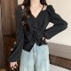 Large size fat mm twisted stitching sling long-sleeved shirt 2023 spring new French style chic all-match thin top