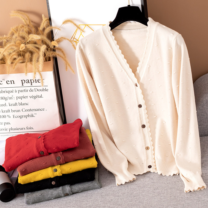 Early autumn jacket woman knit cardiovert 100 hitch loose spring outlap jacquard wave point shawl cashmere sweater woman