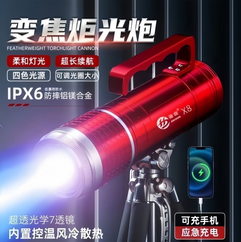 (Adjustable Aperture Size) Top Point X8 Laser Cannon Night Fishing Light Fishing Light Fish Luring Light Blue Light Wild Fishing Light