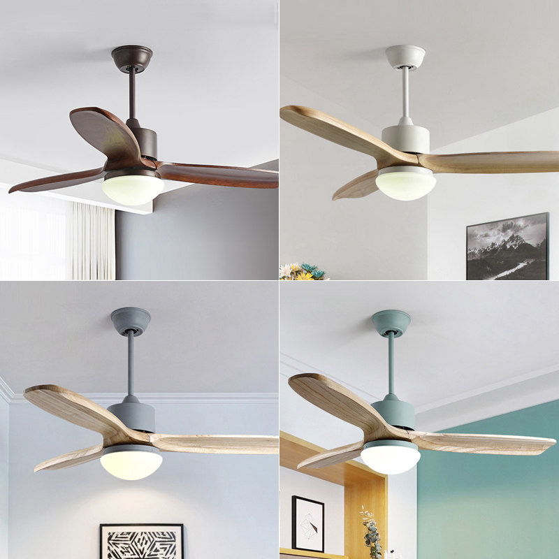Nordic solid wood electric fan chandelierlamp minimalist living-room LED ceiling fan lamp Home dining room Bedroom dining room Lamp