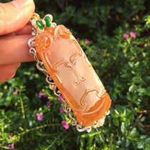 Emperor red jade pendant color red glamorous ice transparent pendant moist delicate 18K gold diamond inlaid top pole necklace