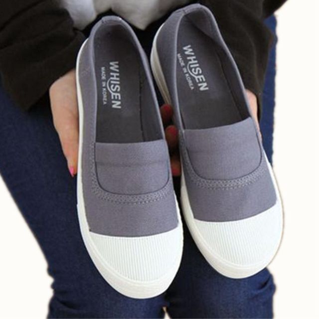South Korea's Dongdaemun Genuine WHISEN Sawtooth Muffin Thick-soled Canvas Casual Shoes Low-top Slip-On Flat-bottomed Women's Shoes