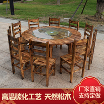 Hotel Large Round Table Solid Wood Dining Table And Chairs Large Steak Wood Chairs Farmhouse Lefire Pot Shop Matching Hotel Restaurant Wood Table