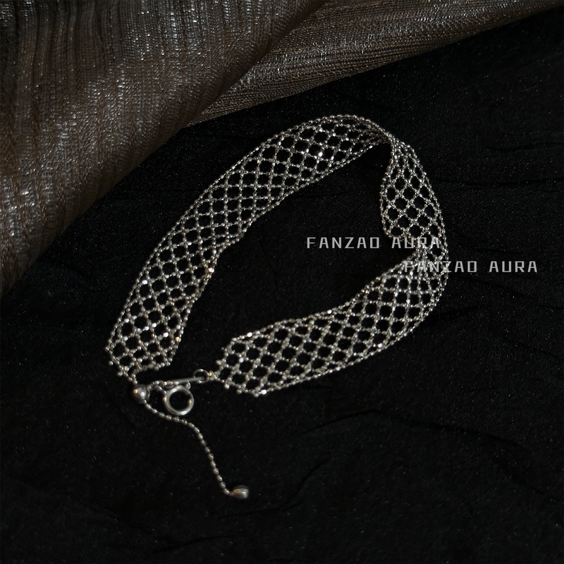 Fanzao Aura Sterling Silver Bracelet for Women, Hollow Woven Mesh Chain Lace Bracelet 925 Shiny