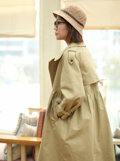 宽松全棉休闲气质风衣女中长款外套新款公主A字七分袖卡其色秋季
