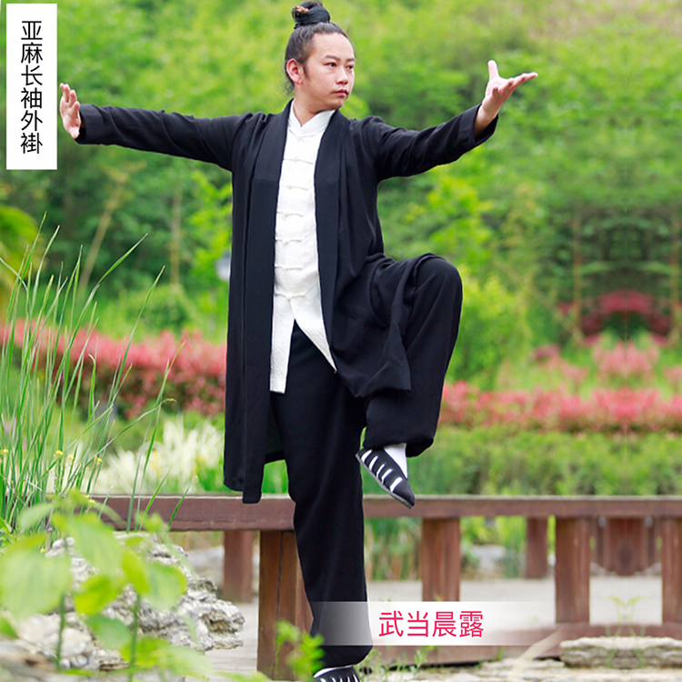 Linen Tai Chi Outer Coat Long Sleeve Clown Jacket of Tai Chi Tai Chi Fu Martial Arts Clothes Foreign Robe Dry Kun Dau Sera in the Spring and Autumn Exterior Gown