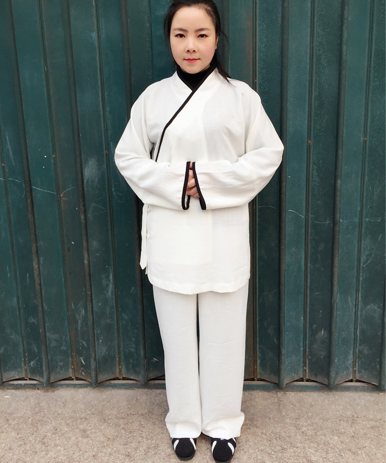Bamboo Festival Hemp to perform martial arts Taichi suit martial arts suit white blackside hanfu bamboo festival linen male and female clothing