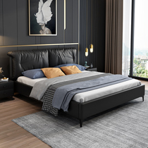 Extremely minimalist style 1 8 m master bedroom genuine leather double soft bunk bed Nordic modern 1 5 m big wedding pneumatic storage bed