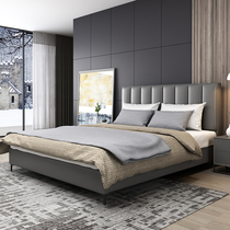 Italian minimalist genuine leather bed minimalist modern 1 8 m 1 5 double bed Nordic small family type wedding bed master bedroom soft bunk bed