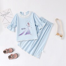Girls nightgown summer thin cotton children short sleeve kit baby in the big child ice and snow chicken home air conditioning suit