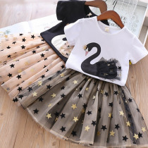 Girls Half Dress Summer New Child Baby Short Sleeves T-shirt Little Girl Pongbon Skirt Star Dress