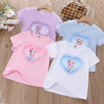 Princess Elsa Childrens Short Sleeve T-shirt Summer Baby Pure Cotton T-shirt T-shirt Pure Cotton Child Clothing Girl