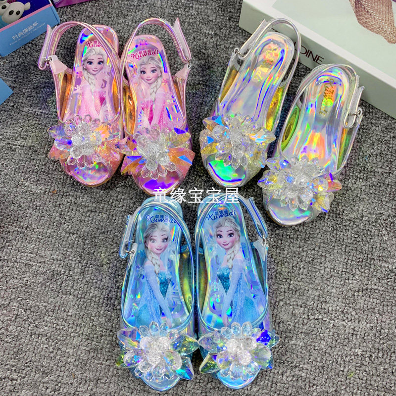 Frozen Children's High Heels Princess Aisha Spring and Autumn Sandals Baby Girls Primary School Students Crystal Shoes 2-8