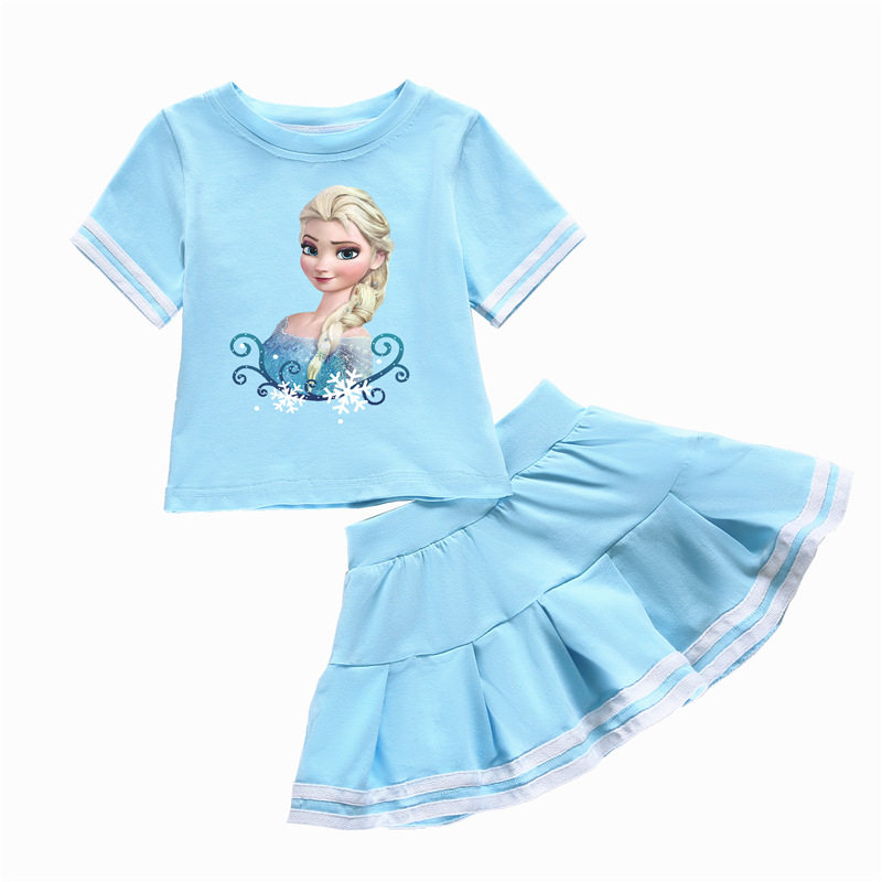 Frozen Skirt Suit Summer Girls Cotton Student School Uniform Casual Children's Sports Aisha Princess Pleated Skirt