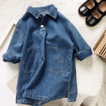 Girl dress cowboy dress spring and autumn dress childrens skirt long sleeve cotton leads babys leisure dress