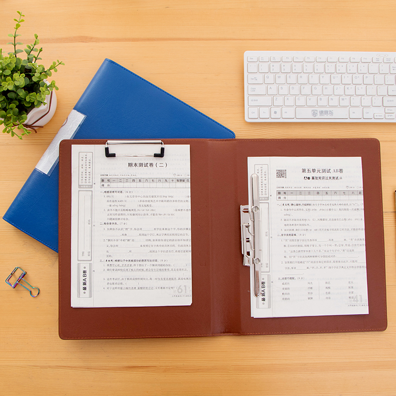 Double-clip folder board information clip board clip writing pad a4 clip book test paper clip leather single clip printed logo