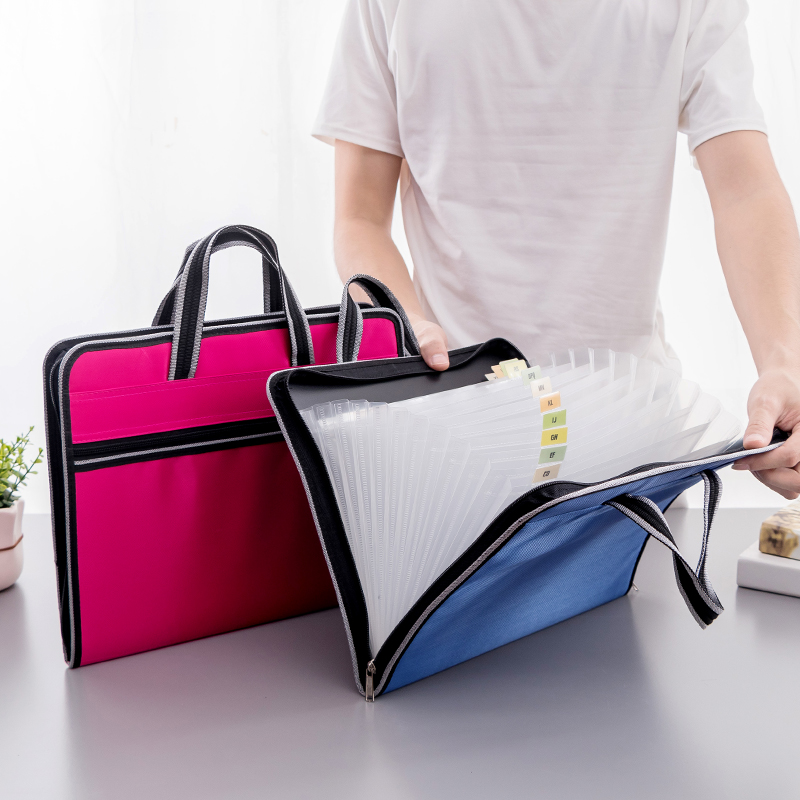 Insert A4 folder Multi-layer organ bag Student paper clip Large capacity canvas zipper portable folder