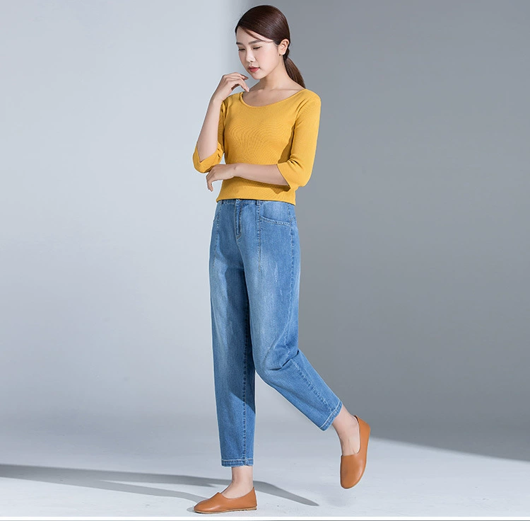 Mùa xuân mới 2019 quần nữ cạp cao cạp cao quần jeans chín quần harem quần âu quần carrot - Quần jean