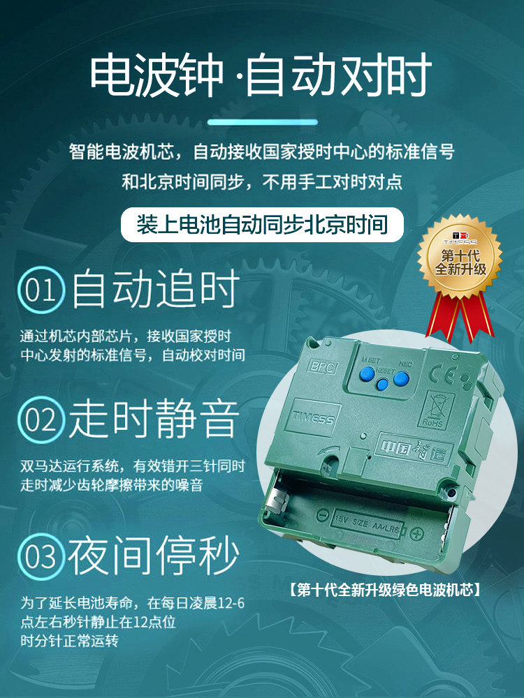 Timess Automatic Time Setting Wall Clock Living Room Home Fashion 2025 New Model Silent Clock Calendar Radio-Controlled Clock