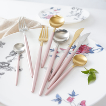 Net red spoon Fork set steak knife fork spoon Western food tableware stainless steel two or three piece set ins home cute