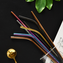 Stainless steel straw 304 environmental protection drinking tube iron straw metal elbow beverage milk creative milk tea color Net Red