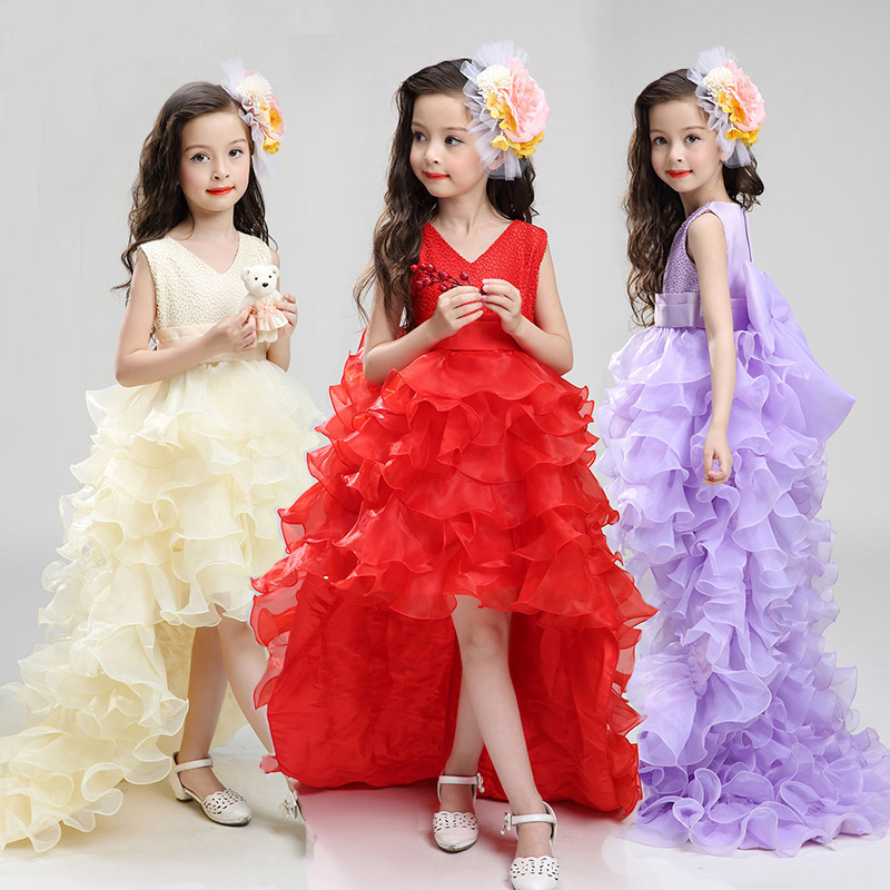 Children's dress catwalk girl princess dress host children's wedding dress mopping floor dress flower girl birthday costume