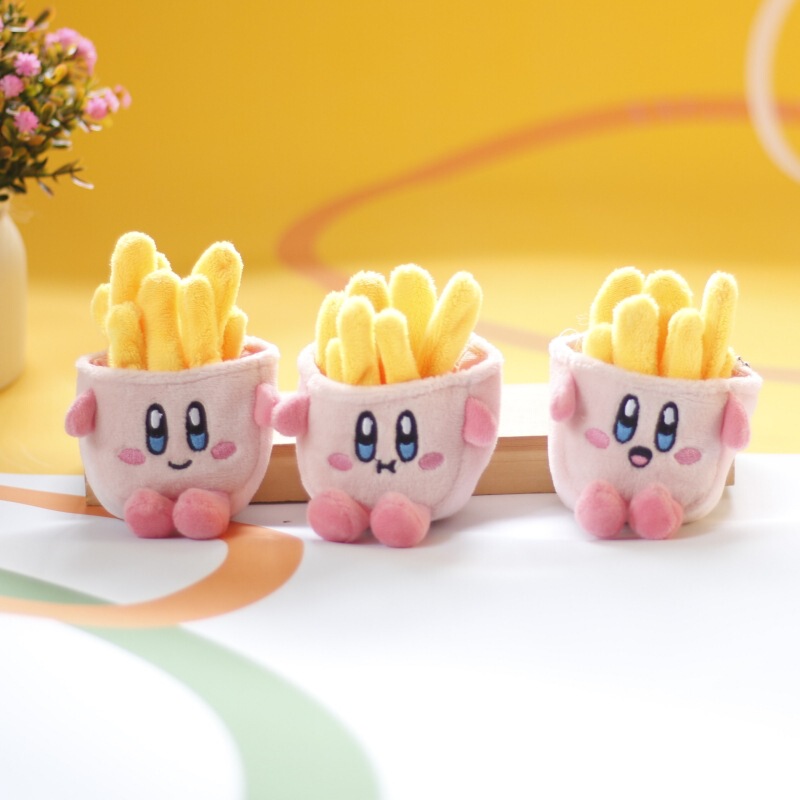 Cute and Adorable Internet Celebrity Kirby Plush Toy Creative Bag Pendant French Fries Doll Keychain