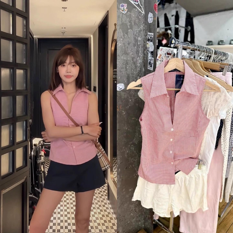 Brandy Bm Plaid Short Slim-Fit Layered Sleeveless Inner Shirt Women's Top Spring and Autumn 2025 New Style