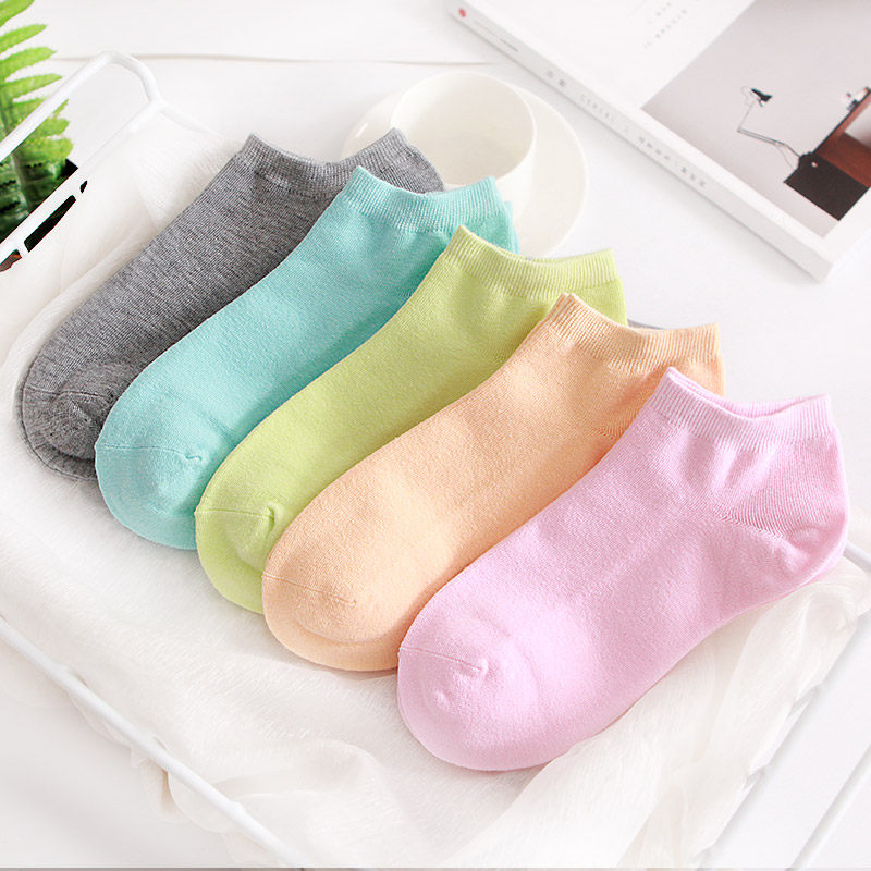 Autumn and winter cotton low-top shallow women's socks pure color cartoon candy color cute Japanese socks children's short tube socks
