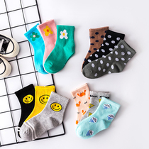 Childrens socks spring and summer cartoon childrens sports socks small flowers polka dot socks baby socks boys and girls smiling face cotton socks