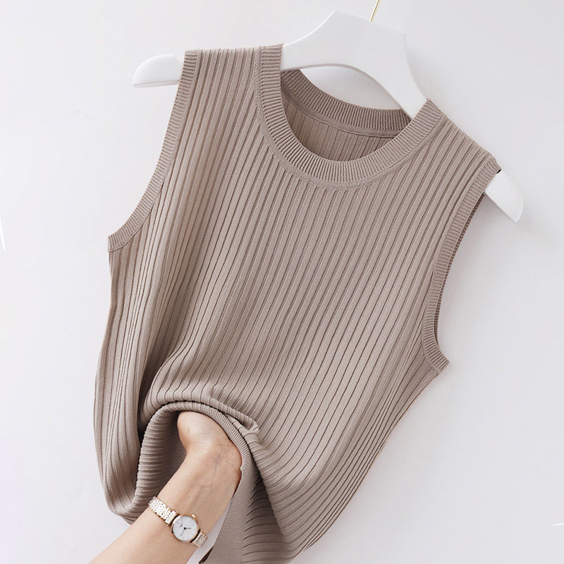 Plus-Size Camisole for Women, Summer Inner Wear, White Short Knit Top, Slimming, Thin, Versatile Sleeveless Top, Trendy