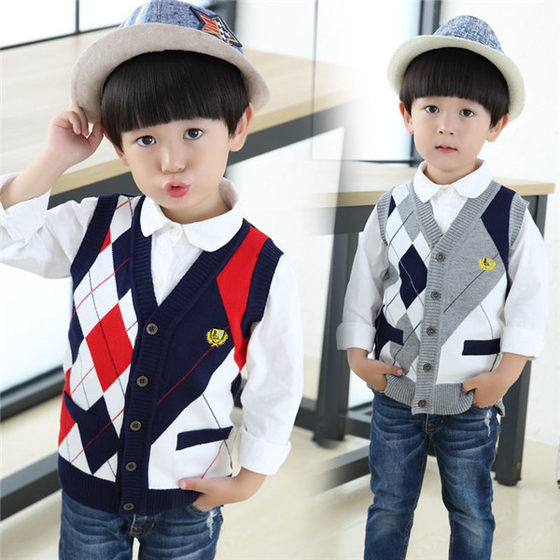 2023 New Boys' Vest Spring and Autumn Children's Clothing Wool Children's Knitted Vest Baby Sweater Cardigan Jacket