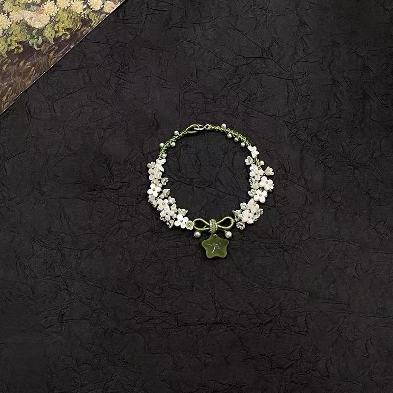 New Chinese-Style Green Star and Flower Woven Bracelet, Niche, Exquisite, High-Value Bracelet, Sweet, Cute, Versatile Bracelet