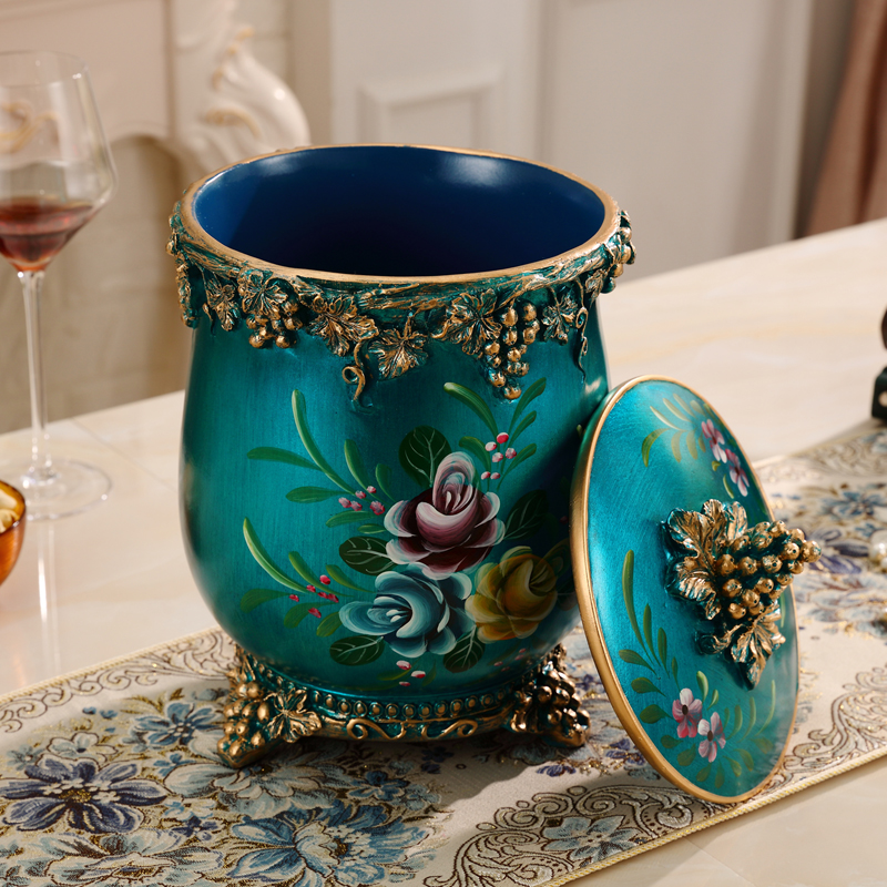 Creative European household trash can Living room bedroom kitchen powder room Large garbage can with lid American decoration