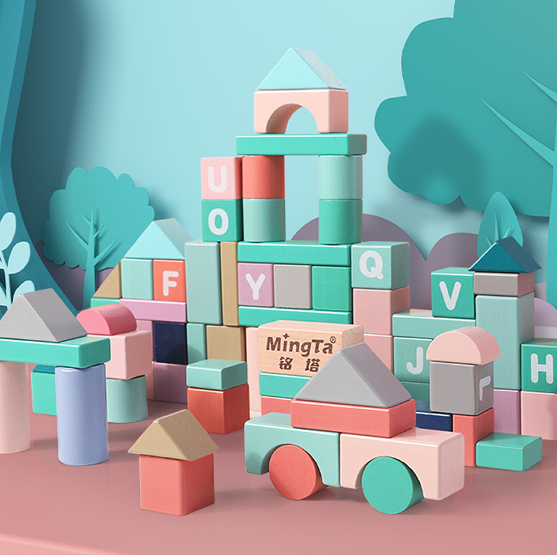 Nameta large grain wooden containing barrel building block baby early teaching number of letters wooden laminated high puzzle domino